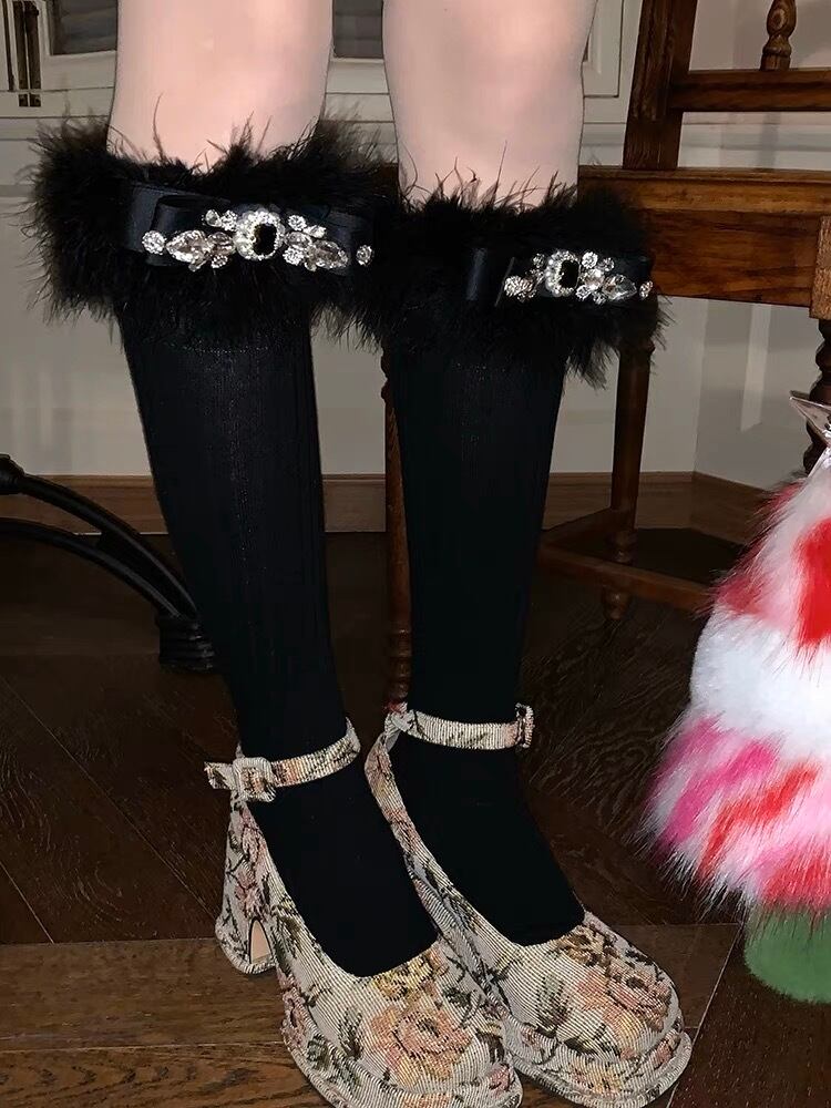 ≪ 4type ≫front ribbon fur socks/front ribbon socks