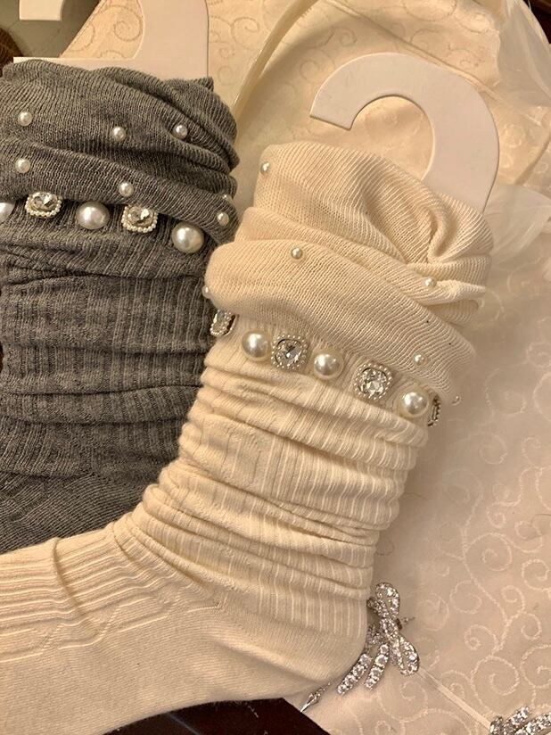 ≪ 5c's ≫ pearl ornament long socks