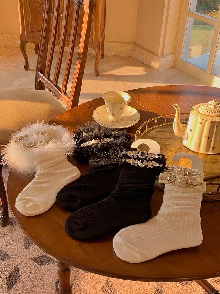 ≪ 4type ≫front ribbon fur socks/front ribbon socks