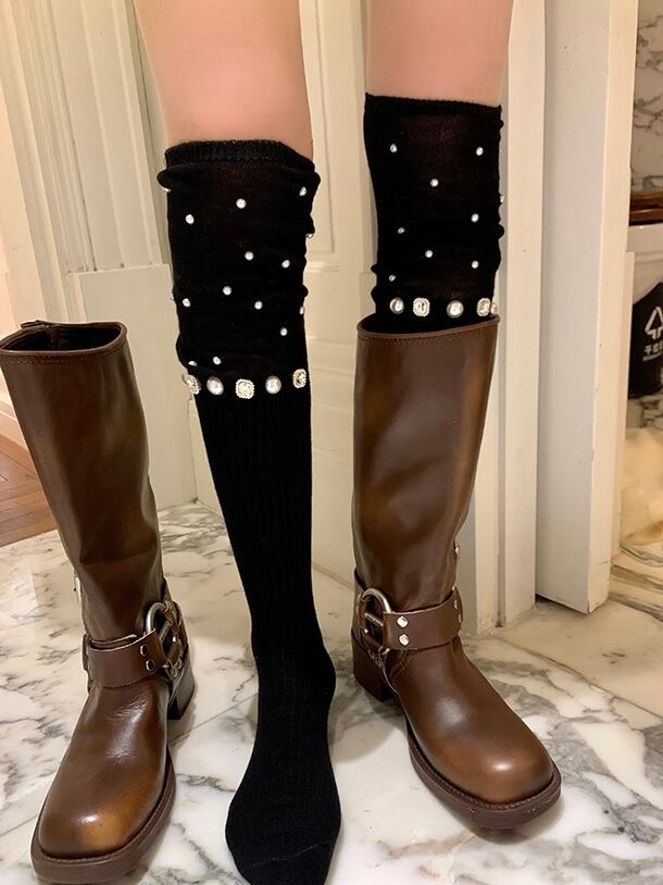 ≪ 5c's ≫ pearl ornament long socks