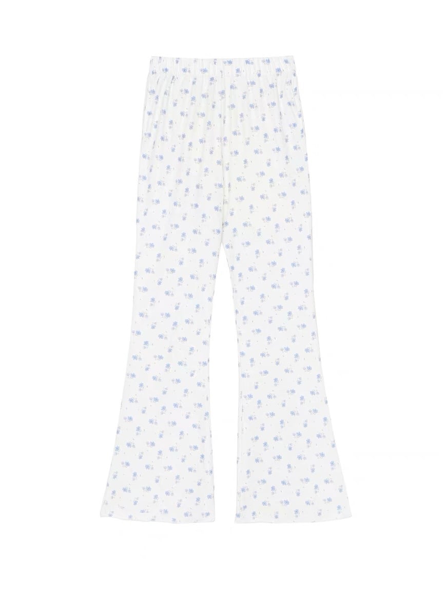 flower cotton flare pants