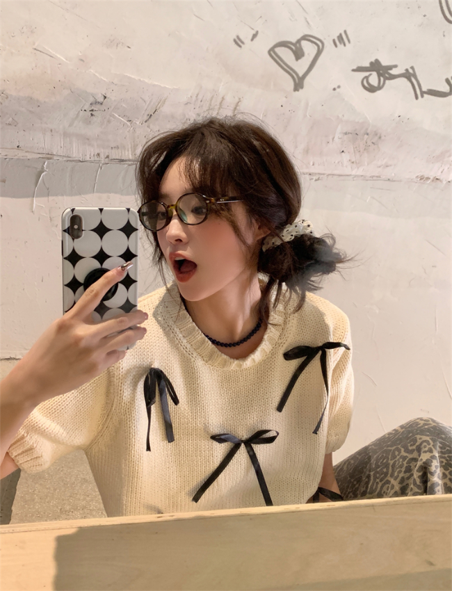 2025 SS リボンアクセントショートセーター