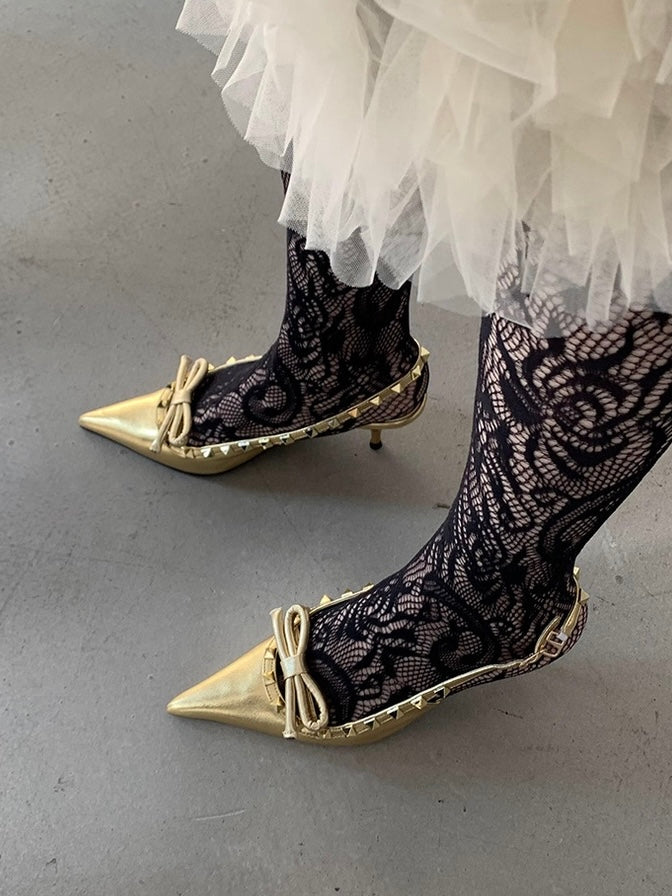 ≪ 3c's ≫ studs strap pointed toe