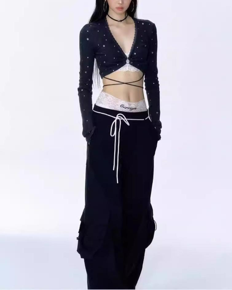 Dark Navy Low Waist Cargo Pants