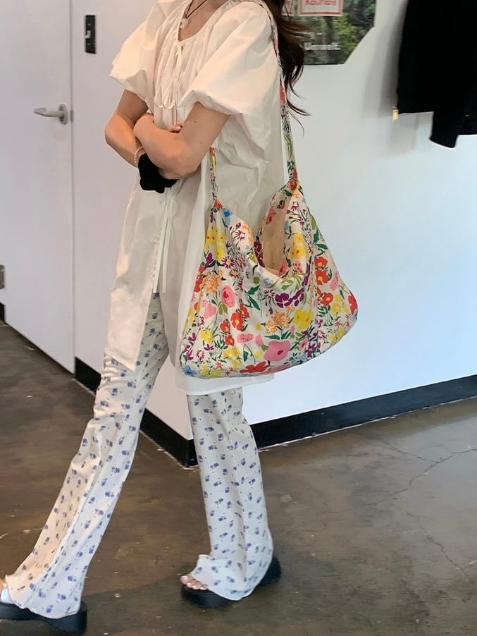 【即配】flower cotton flare pants