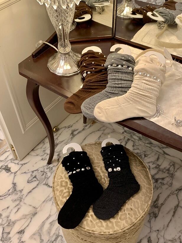 ≪ 5c's ≫ pearl ornament long socks