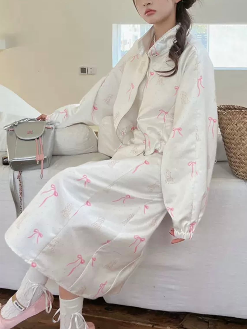 satin girly print blouson