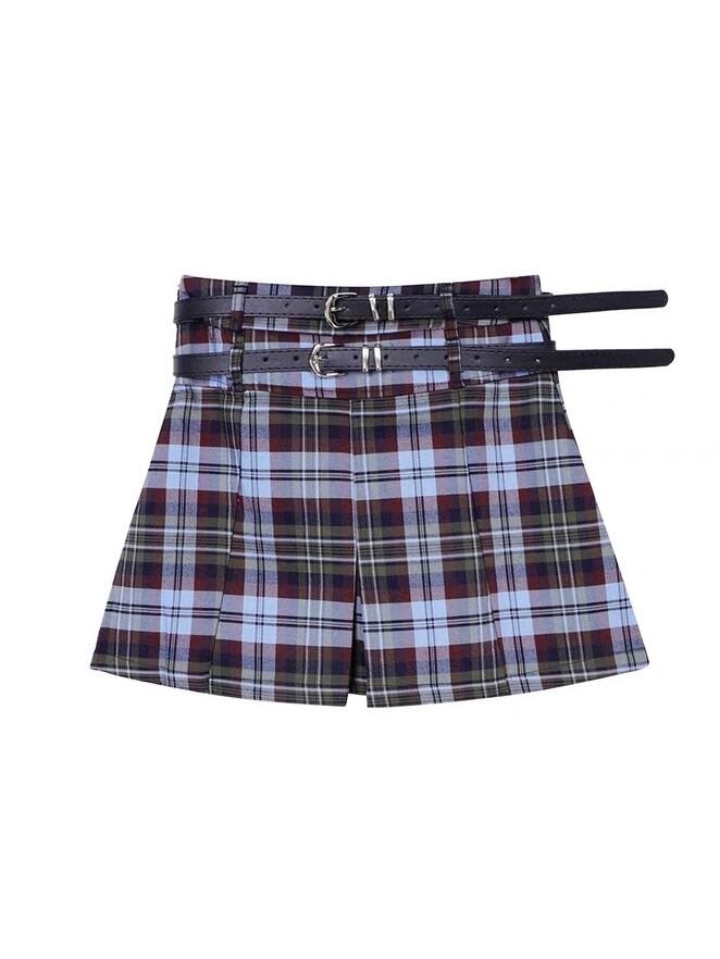 double belt check skirt + belt