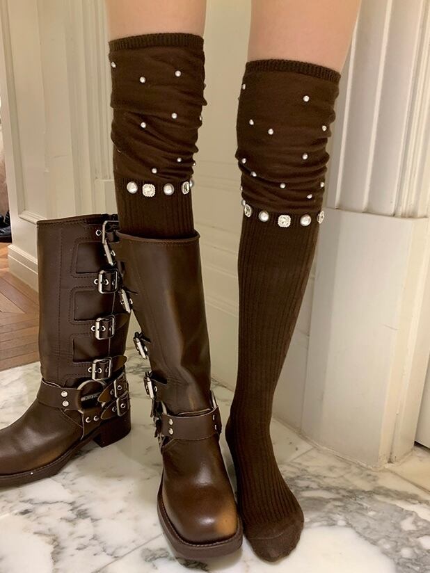≪ 5c's ≫ pearl ornament long socks