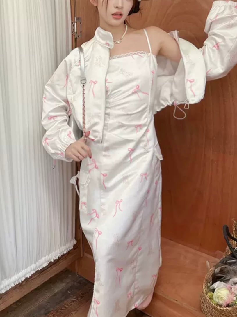 satin girly print dress