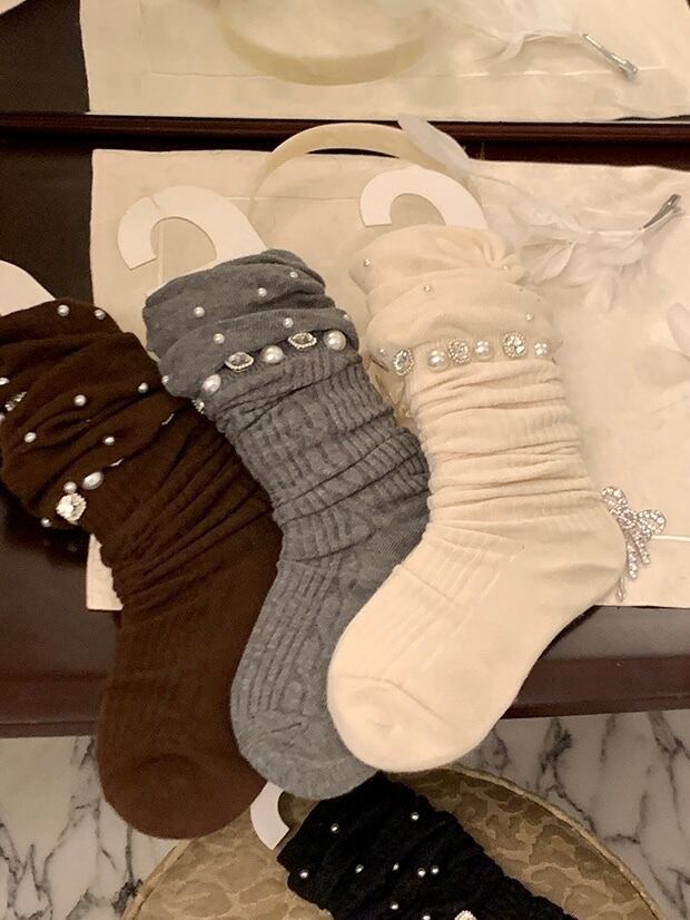 ≪ 5c's ≫ pearl ornament long socks