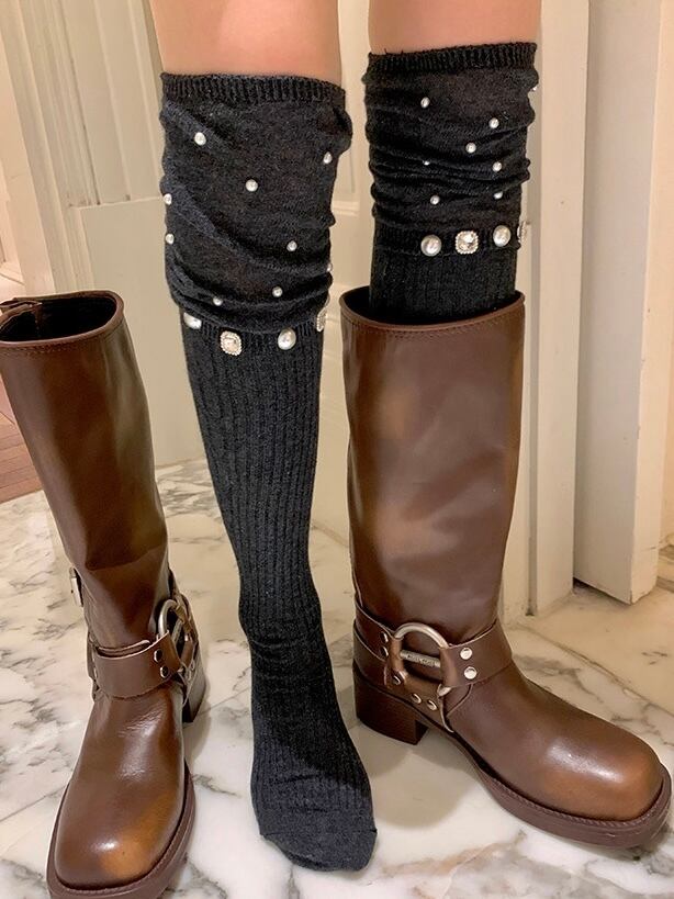 ≪ 5c's ≫ pearl ornament long socks