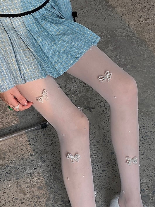 sheer pearl ribbon tights