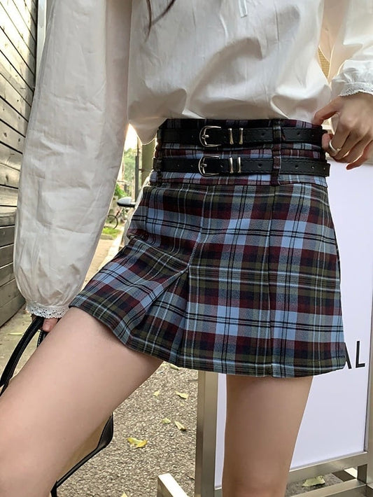 double belt check skirt + belt