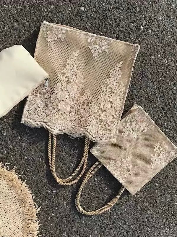 ≪ 3c's ≫ small lace tote bag