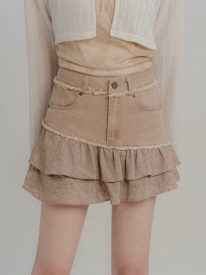 ≪ 2c's ≫ frill patchwork skirt