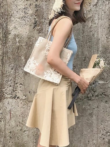 ≪ 3c's ≫ small lace tote bag