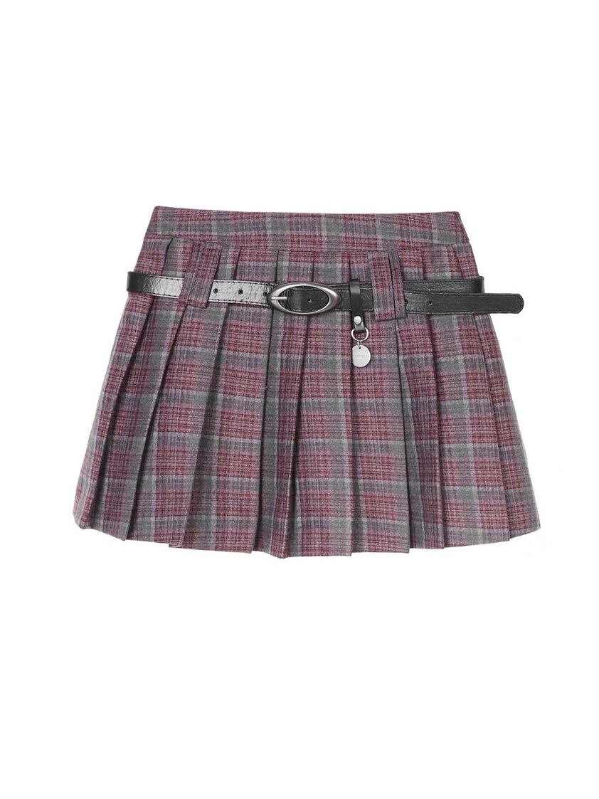 ≪ 2c's ≫ checked pleats skirt + belt