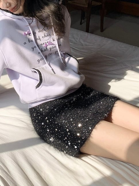 ≪ 2c's ≫ sequins fur skirt