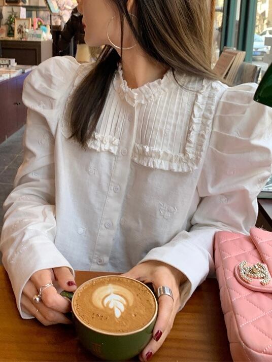 embroidery mutton sleeve blouse