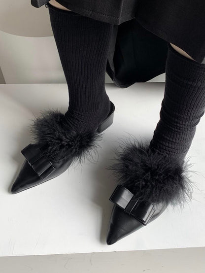 ≪ 2c's ≫ ribbon fur pointed toe