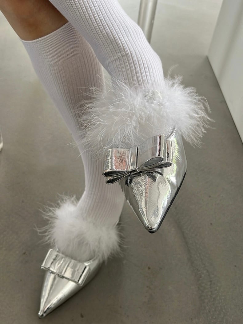 ≪ 2c's ≫ ribbon fur pointed toe