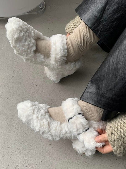 ≪ 2c's ≫ square toe fur pumps