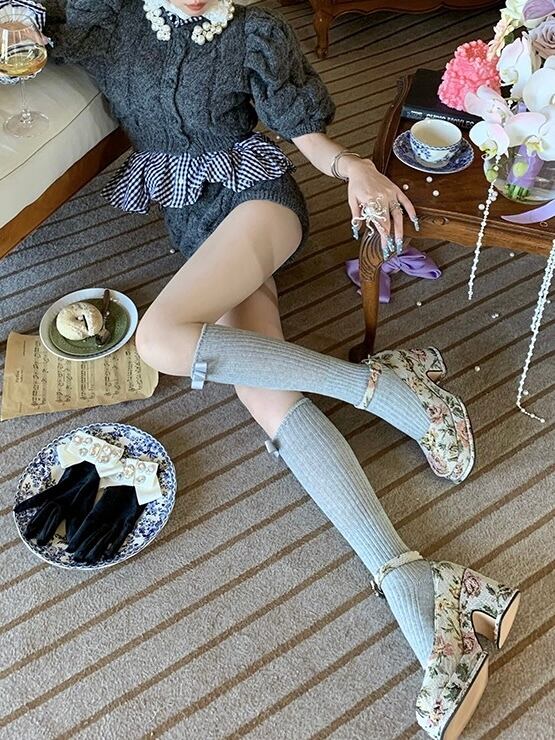 ≪ 6c's ≫simple ribbon long socks