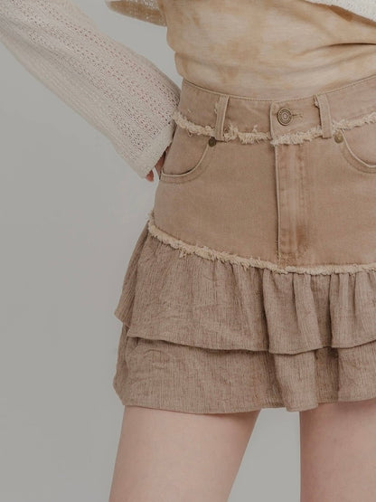 ≪ 2c's ≫ frill patchwork skirt