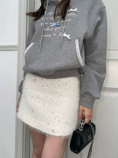 ≪ 2c's ≫ sequins fur skirt