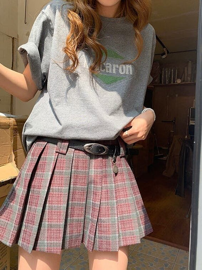 ≪ 2c's ≫ checked pleats skirt + belt