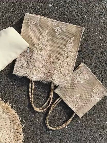 ≪ 3c's ≫ big lace tote bag