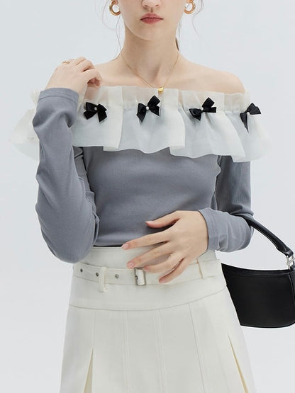 ≪ 2c's ≫ curtain lace off shoulder tops