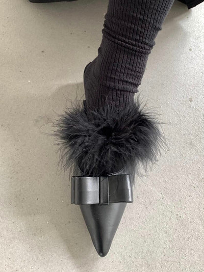 ≪ 2c's ≫ ribbon fur pointed toe