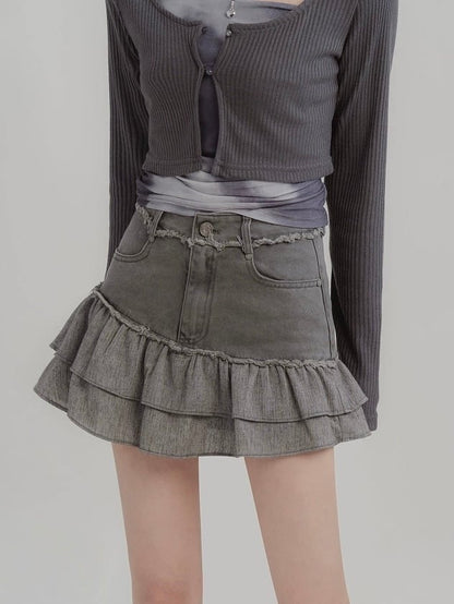 ≪ 2c's ≫ frill patchwork skirt