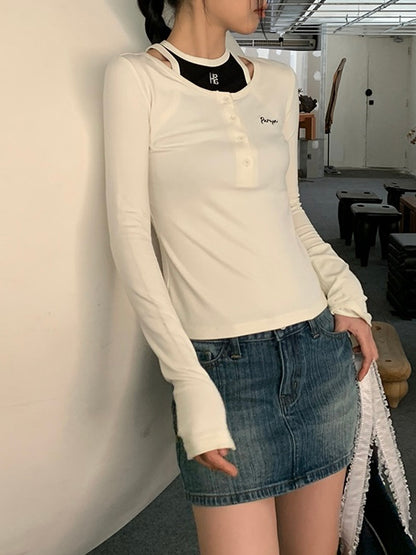 layered halter neck long sleeves