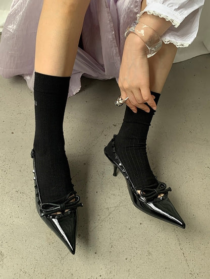 ≪ 3c's ≫ studs strap pointed toe