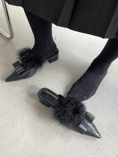 ≪ 2c's ≫ ribbon fur pointed toe