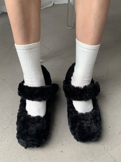 ≪ 2c's ≫ square toe fur pumps