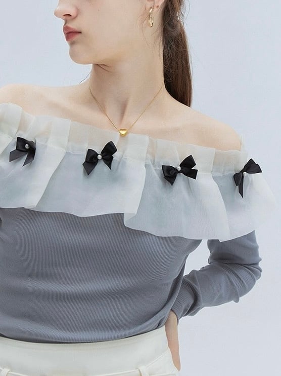 ≪ 2c's ≫ curtain lace off shoulder tops