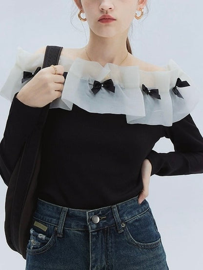 ≪ 2c's ≫ curtain lace off shoulder tops