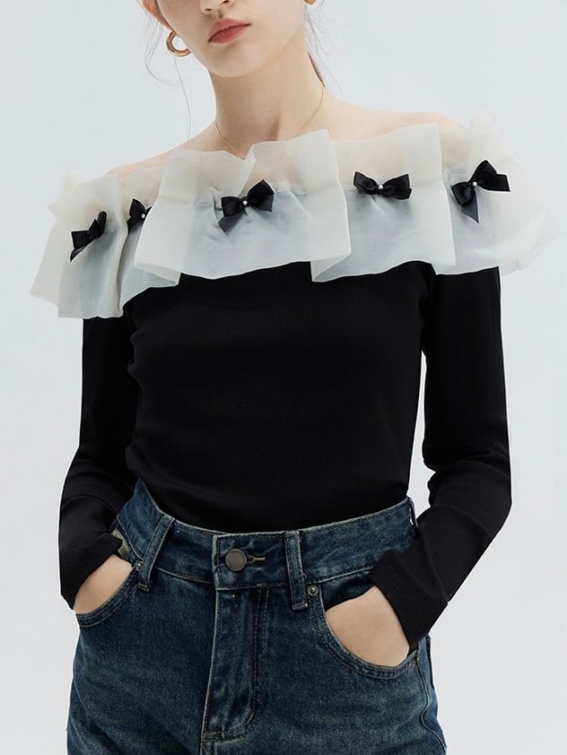 ≪ 2c's ≫ curtain lace off shoulder tops