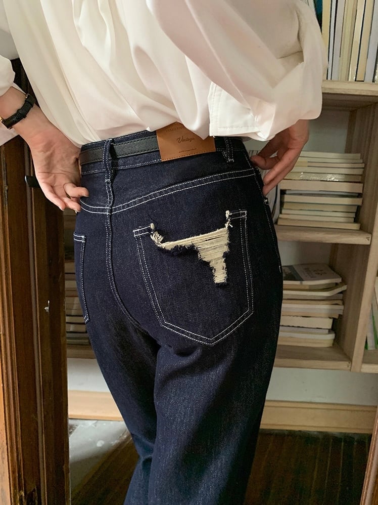 back damage straight jeans