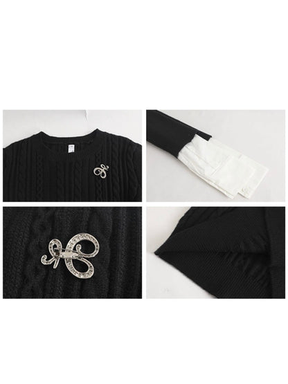 ≪ 2c's ≫ sweater bottling shirt ＋ brooch