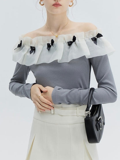 ≪ 2c's ≫ curtain lace off shoulder tops