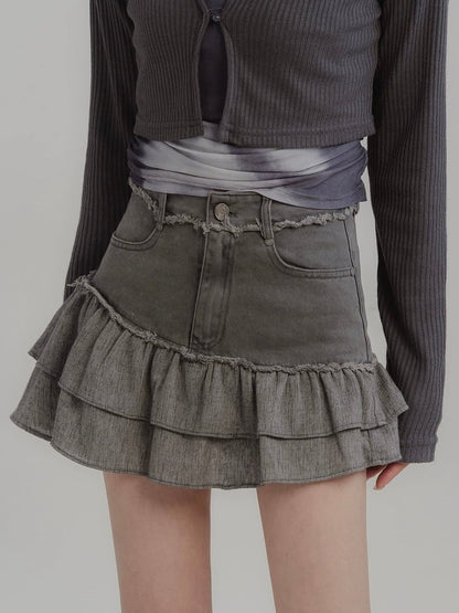 ≪ 2c's ≫ frill patchwork skirt