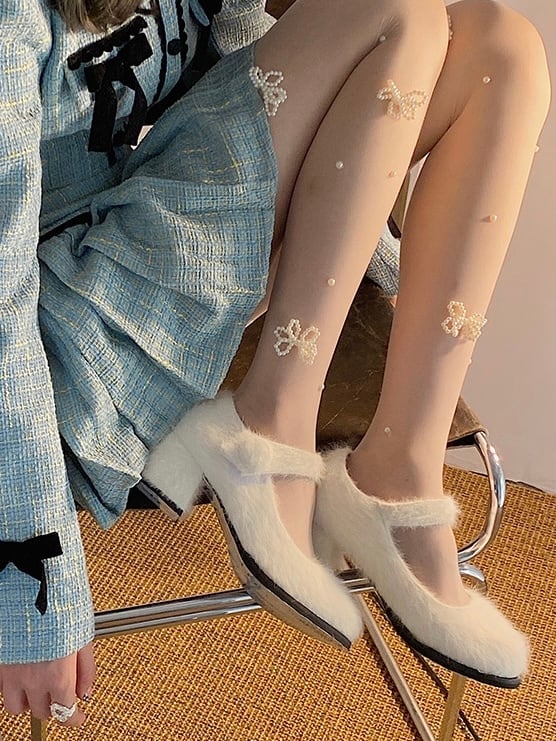 sheer pearl ribbon tights