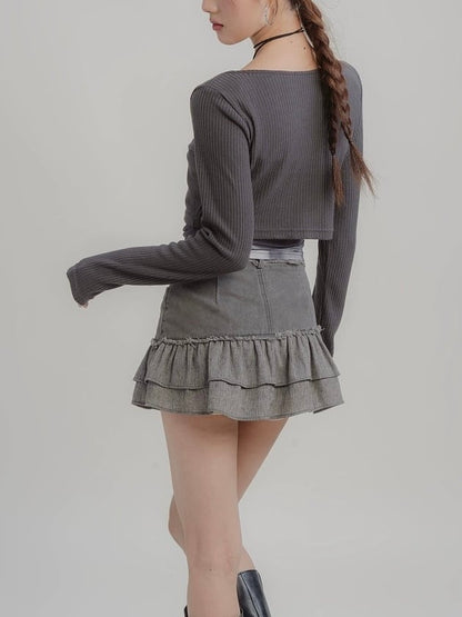 ≪ 2c's ≫ frill patchwork skirt