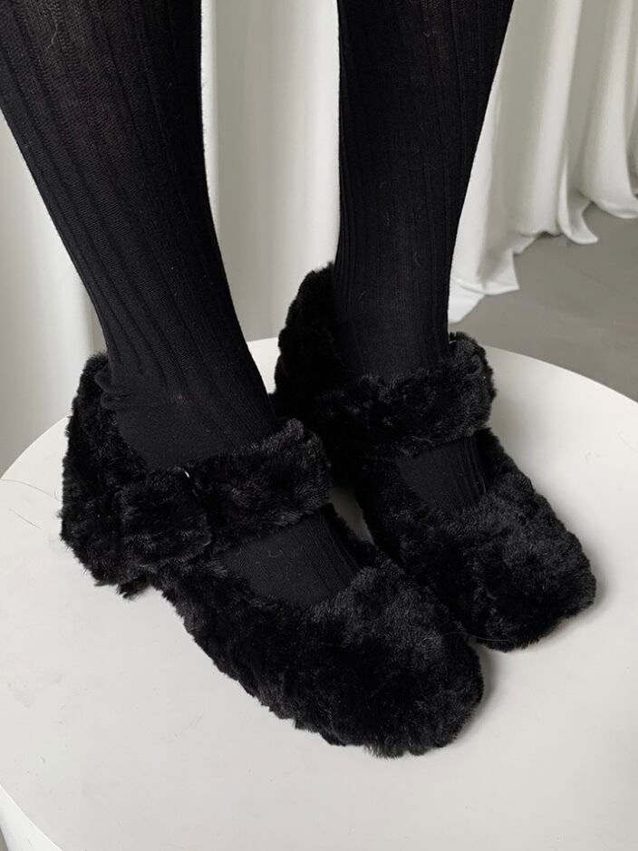 ≪ 2c's ≫ square toe fur pumps