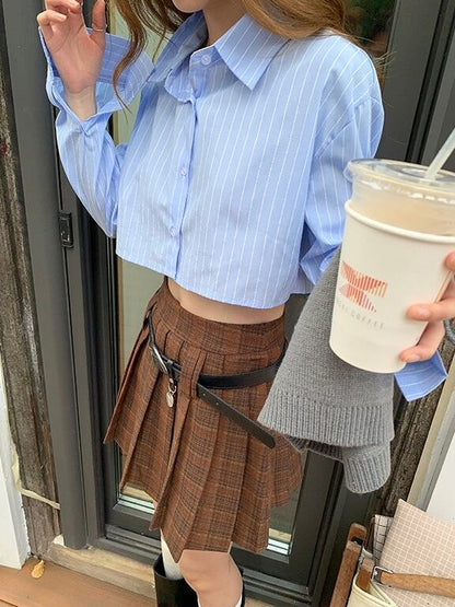 ≪ 2c's ≫ checked pleats skirt + belt